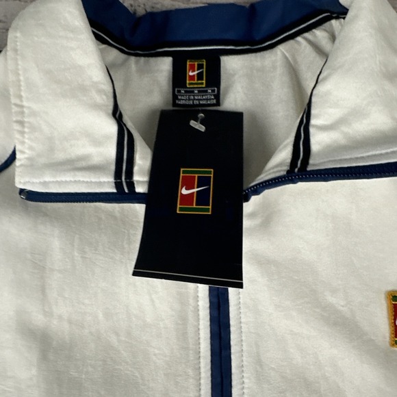 New Vintage Nike Court Tennis Jacket Track Top Medium White Blue Y2K 2000s FLAW* - Picture 3 of 16